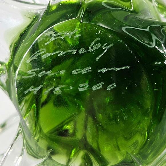 Konstglas Ronneby Sweden Crystal Glass Clear & Green Christmas Tree 8" Signed - Picture 5 of 5